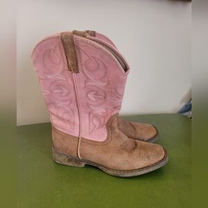 Roper Little Kids Pink And Brown Square Toe Boots 1